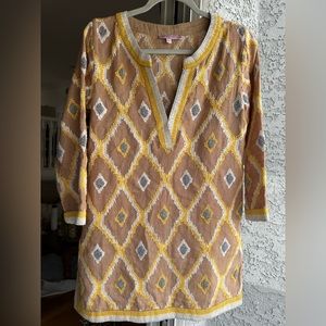 Beaded Calypso St.Barth Linen Embroidered Tunic/Mini Dress size S